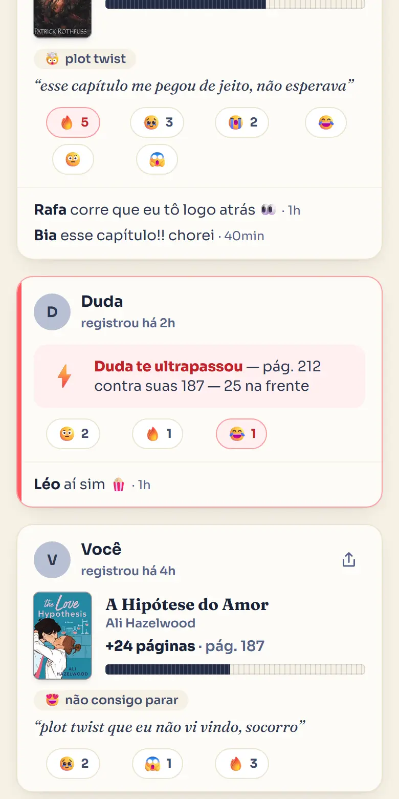 Cheer each other on: React and comment on updates in the social feed.